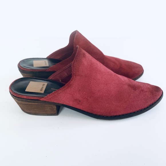 Dolce Vita Saige Red Suede Mules Block Heel Sz 7.5 - Pointed Closed Toe - Picture 1 of 9